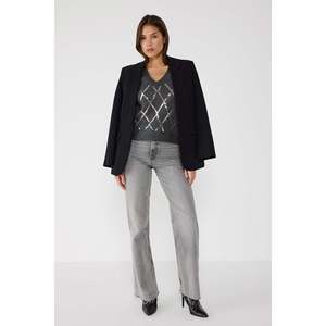 Pull en tricot décontracté à col en V sans manches en acrylique 100% à carreaux - Product Image 4