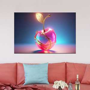 Art mural Golden Cherry, impression sur toile de fruits roses brillants pour une décoration moderne et glamour, 1P-Gallery Wrapped - Product Image 1