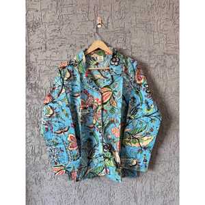 Conjunto de Pijama de Algodón con Estampado Floral Turquesa para Mujer, Ropa de Dormir India, Manga Larga, Cintura Elástica con Botones, Tela Suave Tejida, Verano - Product Image 2