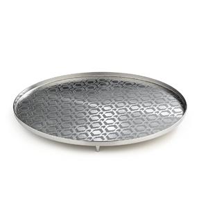 Designer Stainless Steel Round Platter with Legs Engraved Serving Tray for Food Desserts Fruits Coffee Tea - Product Image 1