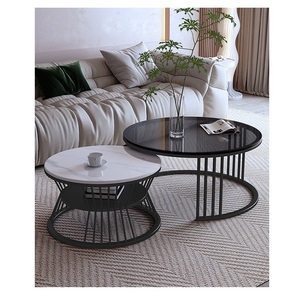 Đồ Nội Thất Nhà Vàng Bàn Tổ Bằng Đá Cẩm Thạch Mô Hình Hàng Đầu Vòng Bàn Cà Phê Thủy Tinh Thiết Lập của 2 Bàn Bên Với Storge Cho Căn Hộ - Product Image 4