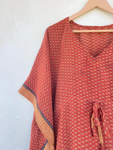 <b>Vintage</b> Red Indian Handmade Silk Kaftan for Her Lightweight and Quick Dry Perfect Gift for Summer Autumn Spring - Product Image 4