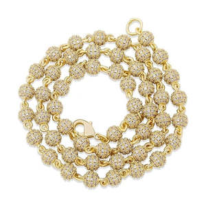 Collier chaîne à billes vintage en or massif 14K (blanc/jaune/rose) avec moissanite taille brillant glacée 15g TISHYA DIAMOND Anniversaire - Product Image 1