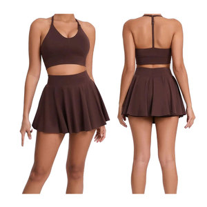 Venta al por mayor de falda de tenis plisada de baile de cintura alta informal sin costuras para mujer con pantalones cortos de bolsillo falda de tenis de Yoga - Product Image 3