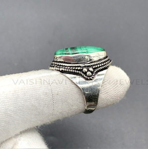 Vente en gros en vrac 10x20mm Malachite Naturelle Longue Ovale en Argent Sterling 925 Bague Tendance pour Femme Serti Lunette Oxydée Faite à la Main - Product Image 5