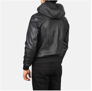 Connor Black Bomber Chaqueta de cuero con capucha Accesorios de moda - Product Image 1