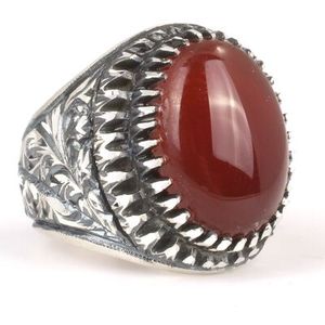 925 Sterling <b>Silver</b> Men's <b>Statement</b> <b>Ring</b> with Blue Chalcedony Agate Stone Emerald Cut Diamond Handcrafted for Everyday Wear - Product Image 2