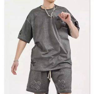 Chándal de invierno de 2 piezas de peso pesado 400 + lavado ácido para hombre, conjunto de pantalones cortos y camiseta en blanco estampados Unisex, opción de talla grande para el verano - Product Image 2