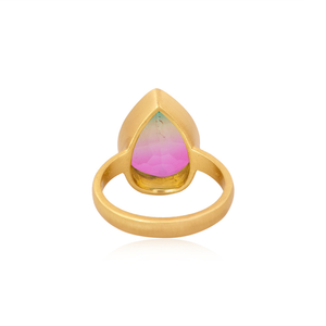 Bio Multi Tourmaline Doublet Quartz Pierres Précieuses Lunette Ensemble Bague Fabricant Plaqué Or 18k Mode Bague En Laiton Bijoux - Product Image 2