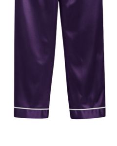 Conjunto de Pijama de Seda Satén Morado para Mujer, Personalizado por el Fabricante, con Botones, Manga Larga, Ropa de Dormir de Lujo, Suave y Brillante, Ropa de Estar por Casa - Product Image 6