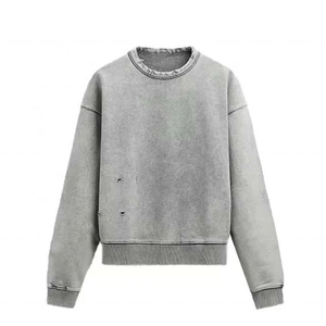 Sudaderas Personalizadas Extra Grandes de Algodón 100%, Nueva Moda Masculina, 380 GSM, Lavadas con Ácido, Estilo Desgastado, Cuello Redondo, Básicas, de Pakistán - Product Image 1