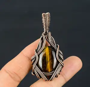 Amazing Tiger Eye Pendant Wire Wrapped Copper Jewelry Designer Handmade Gift For Mom Her 725