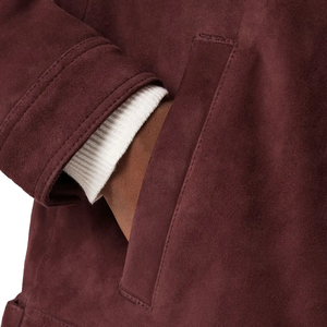 Men's <b>Suede</b> <b>Leather</b> <b>Jacket</b> Dark Brown Zipper Closure Turn-down Collar Casual Autumn Style Regular Fit Pockets - Product Image 5