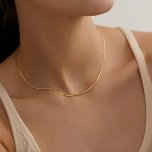 Dainty Non Tarnish 18K Gold Plated Layered Herringbone Necklace Waterproof Stainless Steel Snake Chain Choker Necklace Jewelry