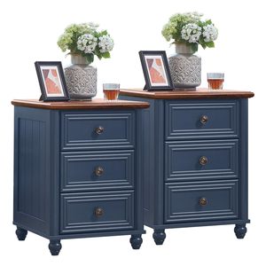 RWYHG Ensemble de 2 tables de chevet modernes style farmhouse de 18 pouces en bois avec <span class=keywords><strong>3</strong></span> <span class=keywords><strong>tiroirs</strong></span> de rangement, meubles de chambre à coucher style colonne romaine - Product Image 3