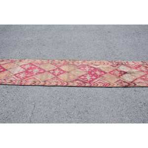 Alfombra tradicional de lana rosa marrón 2,1X12,1 pies clásico Vintage turco tejido plano Patchwork látex rectángulo pasillo diseño 3D - Product Image 3