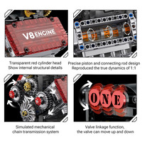 Kit Modelo de Plástico de Motor V8 con Supercargador Eléctrico Mini, Set de Bloques de Construcción de Ingeniería Mecánica a Vapor Dinámico para Niños