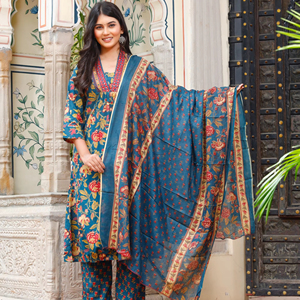 Nueva moda tradicional indio Jaipuri estampado algodón Kurti conjunto bordado señoras Kurta para fiestas de invierno-venta al por mayor Jaipur India - Product Image 5