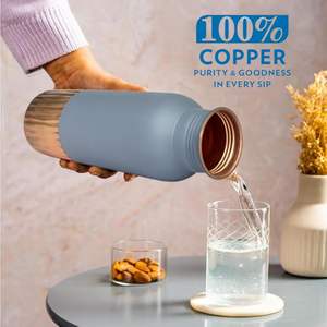 Bouteille d'eau en cuivre martelé à moitié, 1 litre, design martelé à moitié, bouteille d'eau en cuivre pur avec ensemble de verres, travail Meena - Product Image 6