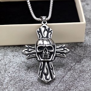 yunnique Stainless Steel <b>Cross</b> Skull Pendant Necklace-Men's Fashion - Product Image 5