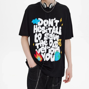 เสื้อยืดพิมพ์ลายพัฟฟ์ ผ้าคอตตอน 100% คุณภาพดี ระบายอากาศได้ดี ทรงเข้ารูป พิมพ์ลายพัฟฟ์  สำหรับผู้ชาย  รับสกรีนโลโก้  ทรงโอเวอร์ไซส์ - Product Image 1