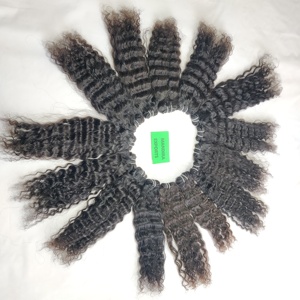 Vente en gros d'extensions de cheveux humains non traités naturels de couleur noire tissage bouclés crépus jeune femme vierges faisceaux temple indien - Product Image 1