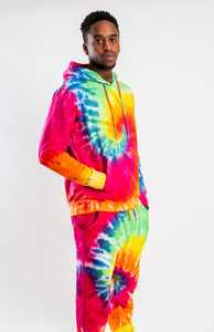 Survêtement deux pièces confortable et doux pour hommes, imprimé tie-dye, tenue décontractée, survêtement avec poche kangourou et cordon de serrage - Product Image 2