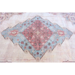 8.3x11.6 ft Vintage Oversize Turkish Solid <b>Wool</b> Rug Eco-Friendly Traditional Patchwork Design Latex Backing <b>Red</b> Blue Home Rug - Product Image 4