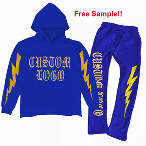 Venta al por mayor de pantalones de chándal con logotipo personalizado 100% algodón chándal para hombres pantalones de chándal acampanados y conjunto de Sudadera con capucha con tejido de alta calidad - Product Image 1