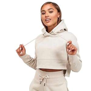 Sudadera con capucha de gran tamaño recortada alta personalizada para mujer, Top corto con capucha para mujer, sudadera informal de punto de invierno recortada de gran tamaño - Product Image 2