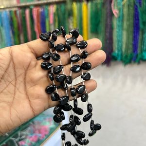 Monalisa Perles en forme de larme en fibre optique noire avec pierre naturelle ovale - Product Image 4