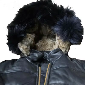 Veste en cuir à fourrure peluche pour homme avec grand col, taille plus et fermeture éclair - Product Image 4