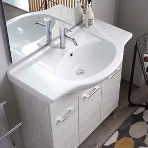 Meuble de salle de bain moderne sur pied à 3 portes 85 cm en chêne blanc avec lavabo Ravenna 85 cm en chêne blanc 3 portes - Product Image 3