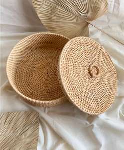 Cestas de Almacenamiento de Alimentos Ecológicas de Ratán Natural Sisu Handicraft con Asa, Forma Circular, Multiusos para el Hogar - Product Image 1