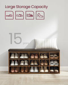 <span class=keywords><strong>Banc</strong></span> <span class=keywords><strong>de</strong></span> <span class=keywords><strong>rangement</strong></span> en bois pour chaussures, <span class=keywords><strong>banc</strong></span> d'entrée avec coussin, <span class=keywords><strong>banc</strong></span> <span class=keywords><strong>de</strong></span> <span class=keywords><strong>rangement</strong></span> avec siège rembourré pour chambre à coucher, marron rustique et marron châtain - Product Image 5