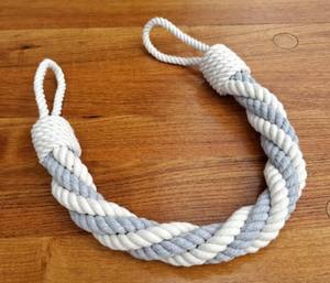 Handmade Gray & White Cotton Rope <b>Curtain</b> Tieback: Modern <b>Nautical</b> Decor - Product Image 1