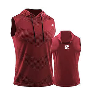 <b>Men's</b> Casual Jersey Waistcoat with Loose Hood Quick-Drying Breathable <b>Sleeveless</b> T-Shirt Front Puff Printing Logo Fitness Ideal - Product Image 1