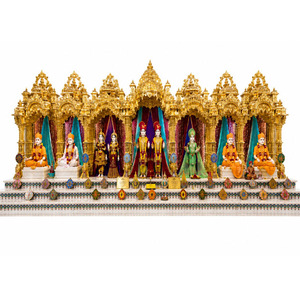 Buy Gold Carved Iskcon Temple Manufacturers Customized Pooja Mandir <b>Cabinets</b> Big BAPS Shri Swaminarayan Mandir for Satsang <b>Halls</b> - Product Image 1
