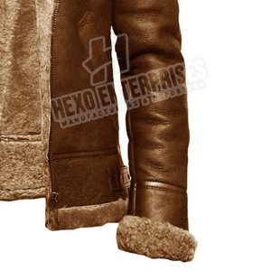New Arrival Fashion Winter Aviator <b>Fly</b> Leather Shearling <b>Jacket</b> with Stand Collar Front Logo High Quality Waterproof for <b>Men</b> - Product Image 6