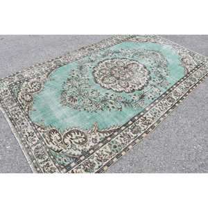 Tapis vintage vert beige 5,7x9,7 pieds Tapis turcs - Product Image 2