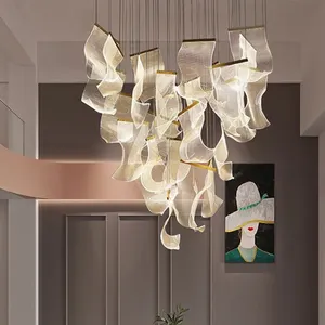 New Chinese Style Light Luxury Villa American Modern Fashion Dining Room Staircase Led Chandelier Glass Pendant Light
