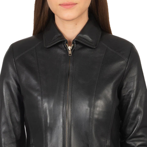 Chaqueta cruzada de cuero genuino para mujer hecha a medida | Prendas de abrigo ajustadas con estilo | Proveedor OEM ODM - Product Image 5
