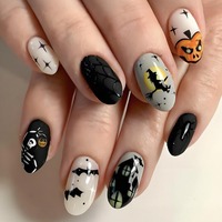 HYC-DY-542 Halloween Dark Witch Bat Pumpkin Lantern Press on Nails Réutilisables Couverture Complète Faux Ongles 24 Pièces