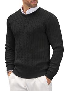 Vente en gros de pulls tricotés en coton de haute qualité de couleur unie pulls torsadés slim à col rond pour hommes pulls tricotés décontractés et épais pour le printemps - Product Image 2