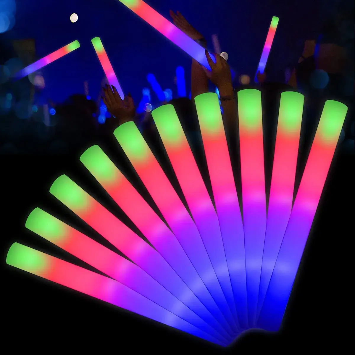 Venta caliente Precio de fábrica Intermitente Multicolor Led Light Up Palos de espuma que brillan en la oscuridad Favores de fiesta de concierto