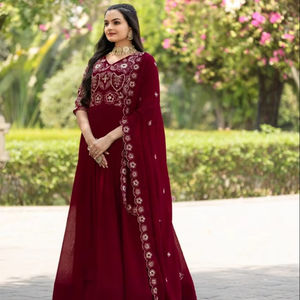 Magnifique Robe Longue Anarkali Indienne Élégante pour Femme avec Dupatta en Tissu Vichitra, Longueur 56 Pouces, Broderie, Idéale pour Mariage et Fêtes - Product Image 1