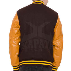 Veste en cuir de laine légère élégante de style Letterman pour hommes avec col montant et bouton recouvert de la saison d'hiver - Product Image 3