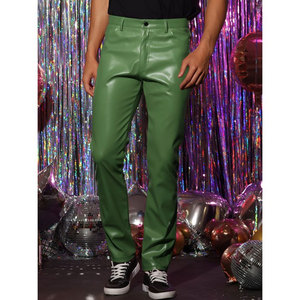 Mono Riders Men Straight PU Leather Pants <b>Drawstring</b> Elastic Waist Hip Hop Wide Leg Loose Streetwear Unisex Waterproof <b>Trousers</b> - Product Image 5