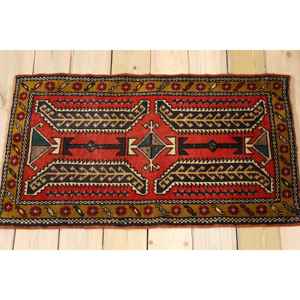 พรมวินเทจขนาดเล็ก, พรมตุรกีขนาด 1.8x3.2 ฟุต, พรมขนสัตว์สีแดง - Product Image 2