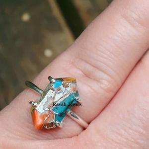 Anillo de eternidad de plata esterlina personalizable ostra espinosa cobre turquesa piedra preciosa rodiada para bodas y fiestas - Product Image 3